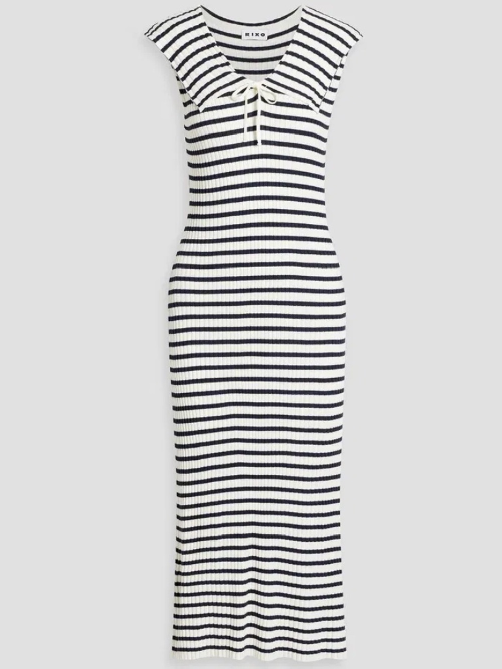 RIXO Antibes Striped Ribbed-Knit Midi Dress - size M